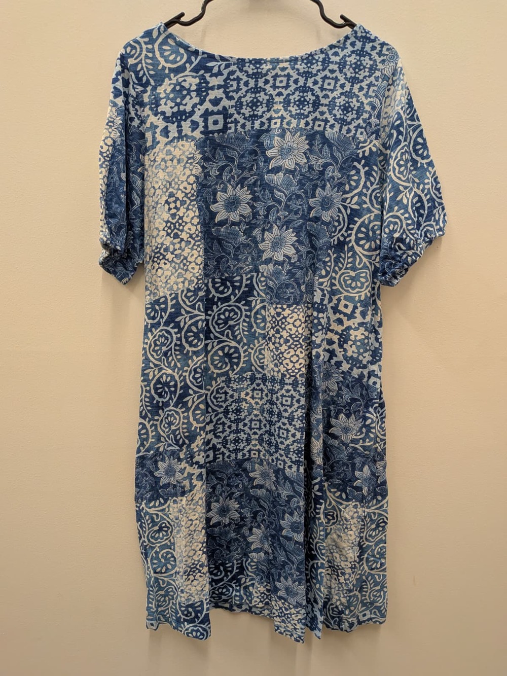 LOGO by Lori Goldstein Blue Floral Patchwork Tunic Dress  Boho Midi Dress